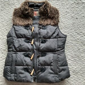 Ruff Hewn Charcoal Vest with Brown Faux Fur